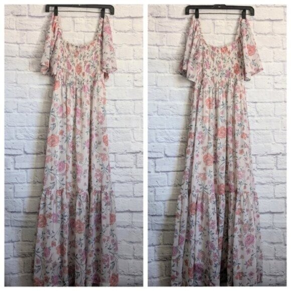 Saltwater Luxe Lula Floral Maxi Dress S Vintage Bouquet Pink Smocked Flowy Boho - Picture 3 of 8